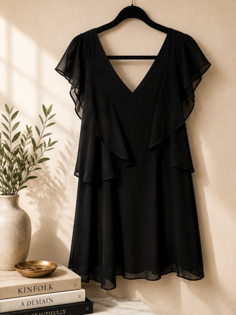 BCBG Generation Black Chiffon Ruffle Dress Size Small Elegant Minimalist